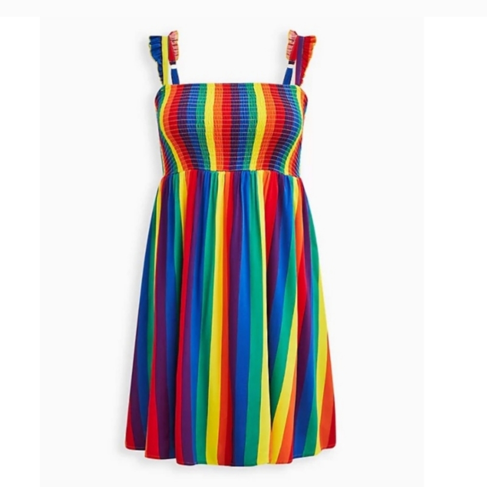 Torrid Mini Challis Smocked Tiered Dress Rainbow
